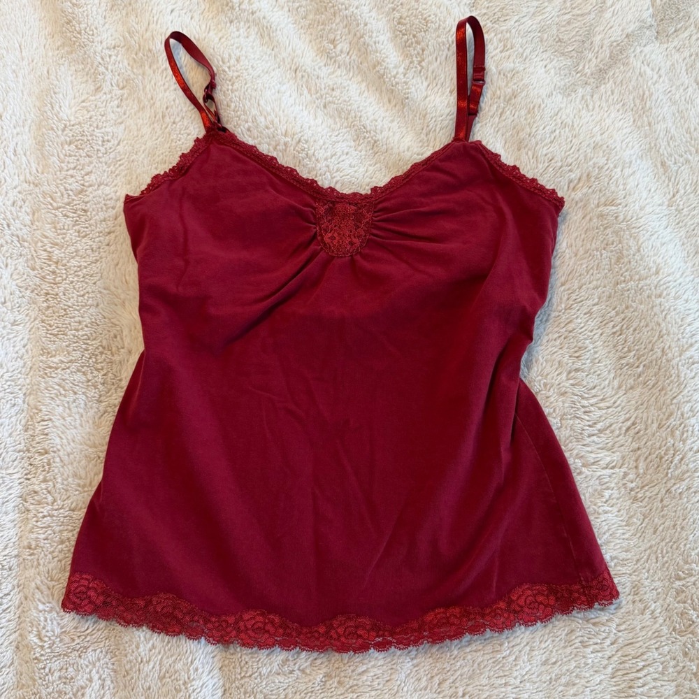 Faded Glory Burgundy Red Lace Trim Cami Tank Top y2k Size M 8/10 Stretch
